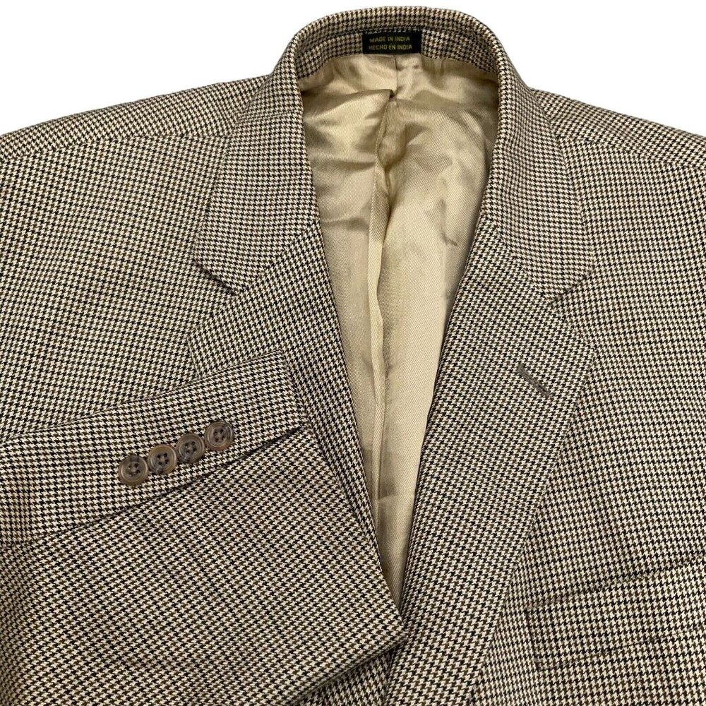 Stafford Blazer Men 44 Black Brown Houndstooth Silk Wool Classic Suit Jacket VTG